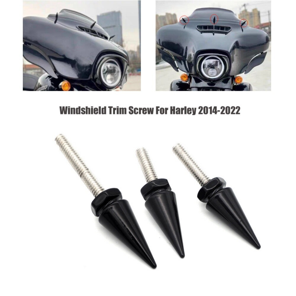 3x Black Windscreen Spike Windshield Bolt Screws Kit for Harley Electra Glide
