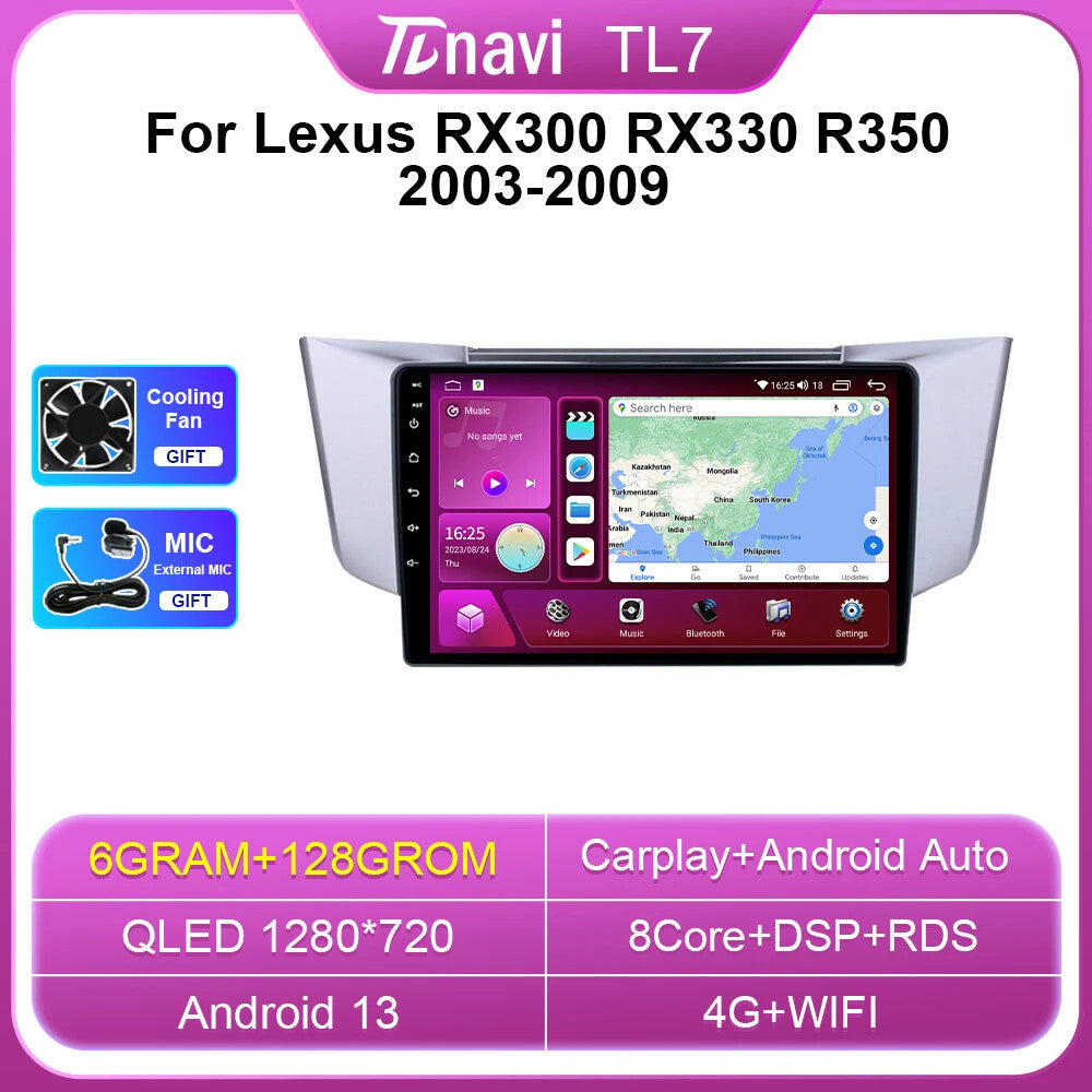 for Lexus RX300 RX330 RX350 RX400H Android Stereo Car Radio CarPlay GPS Player