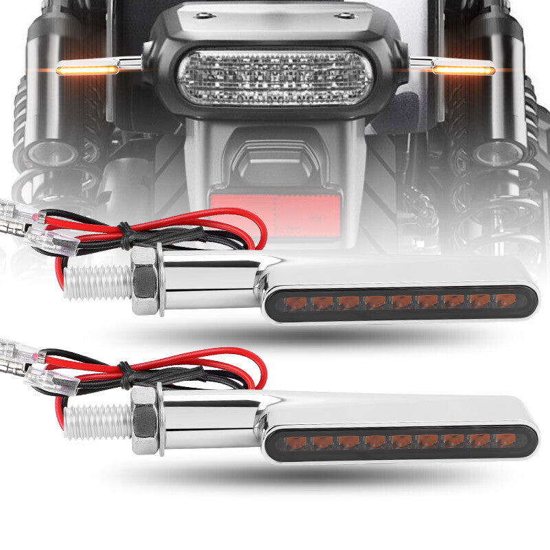 2x Sequential Flowing Amber LED Motorcycle Turn Signals Indicator Light Chrome
