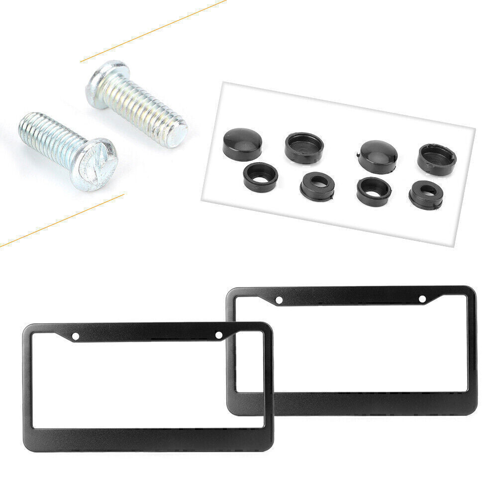 Metal License Plates Frame Tag Cover Screw Caps Stainless Steel Car Black 2PCs Q