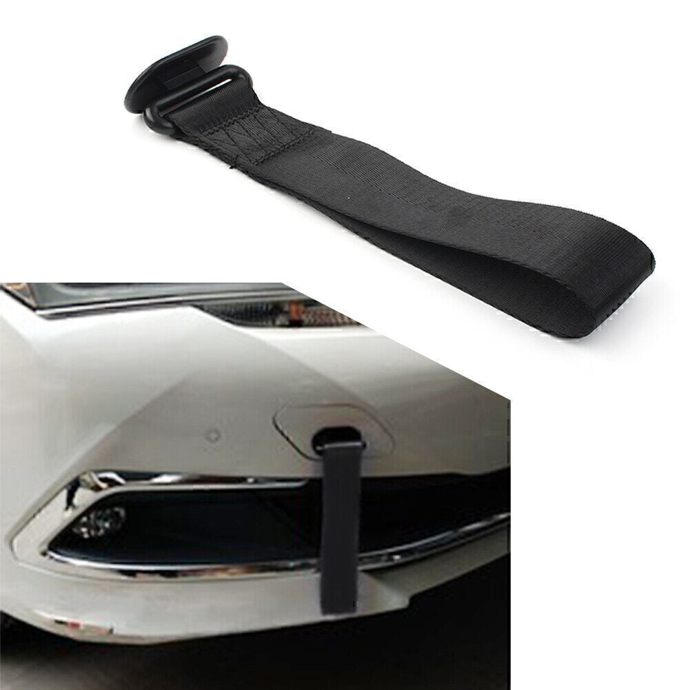 Black For Car Tow Towing Strap Belt Rope Rally Hook Universal Rear/Front Bumper