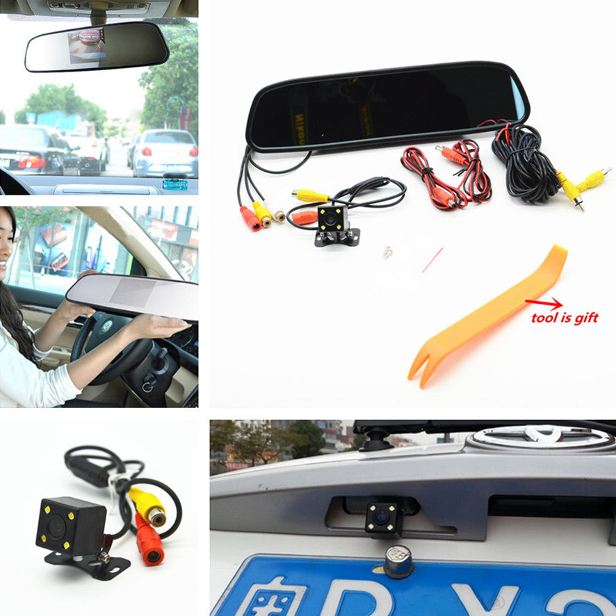 Car Reverse Backup Reversing LED Camera Rearview Mirror Display Monitor