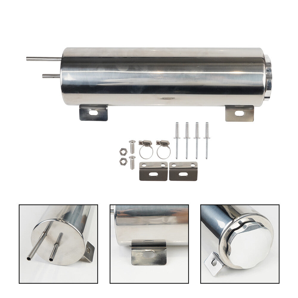 3x10 Polished Stainless Steel Radiator Coolant Overflow Catch Puke Tank 32OZ