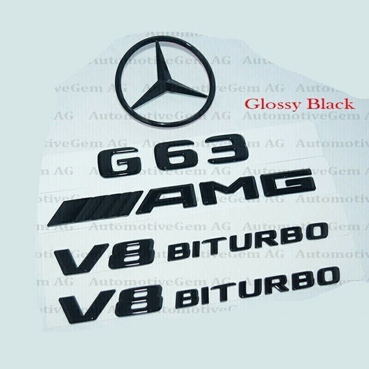 G63 AMG V8 BITURBO Rear Star Badge Black Badge Combo Set for Mercedes W463 W464
