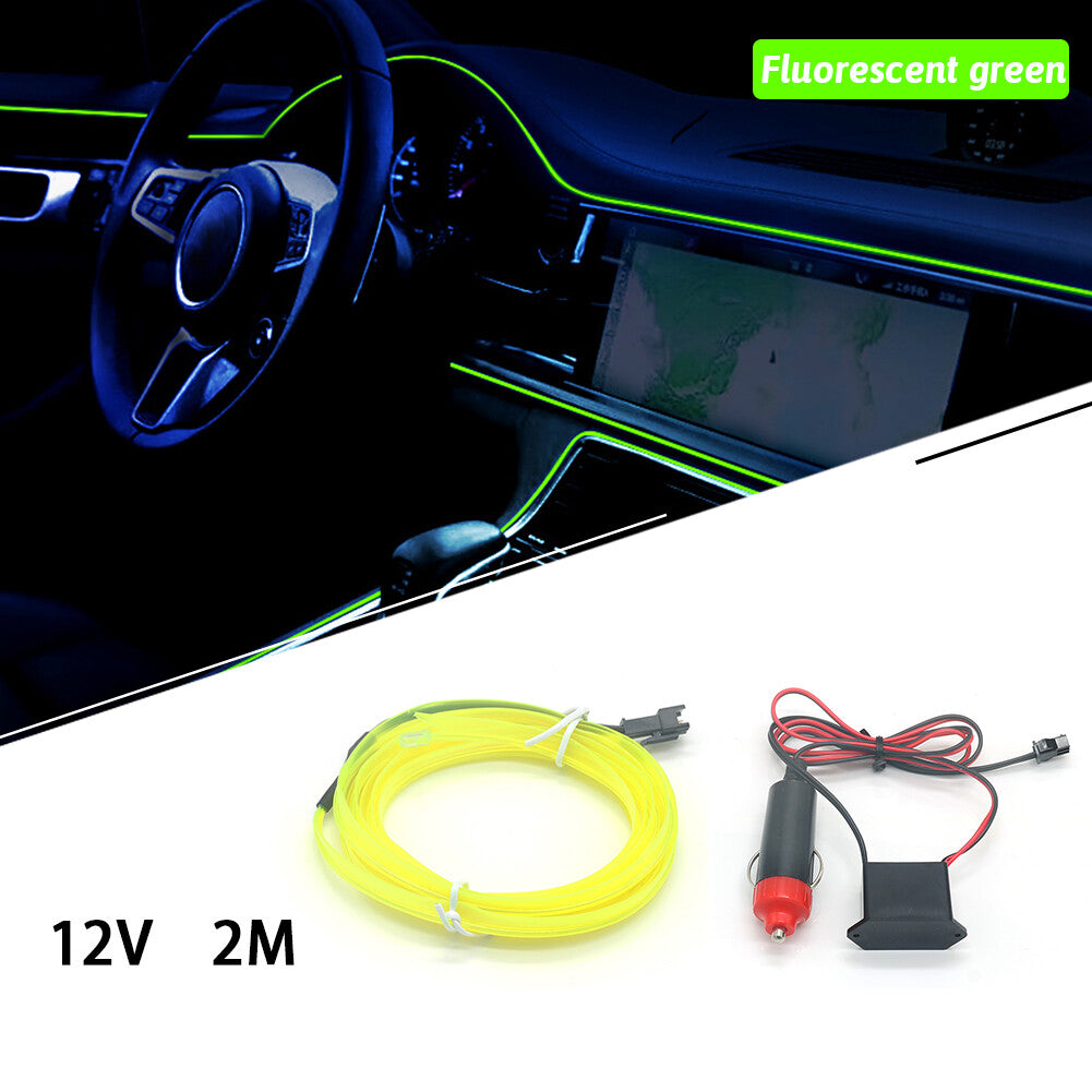 2M 12V Car Interior LED Neon Lights Decor Atmosphere EL Wire String Strip Lamp