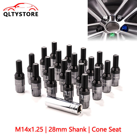 20x M14x1.25 Wheel Lug Bolt 28mm Shank Cone for Seat Stud for Most Aftermarket Q