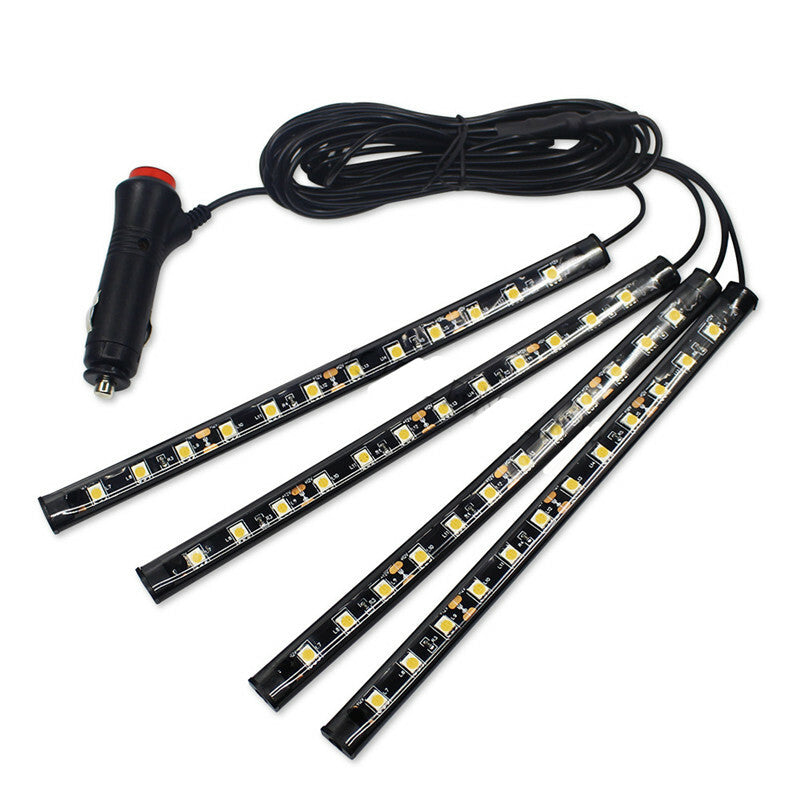 Car Interior Decorative Light 4in1 Blue 12 LED Atmosphere Lamp Charge Footwell
