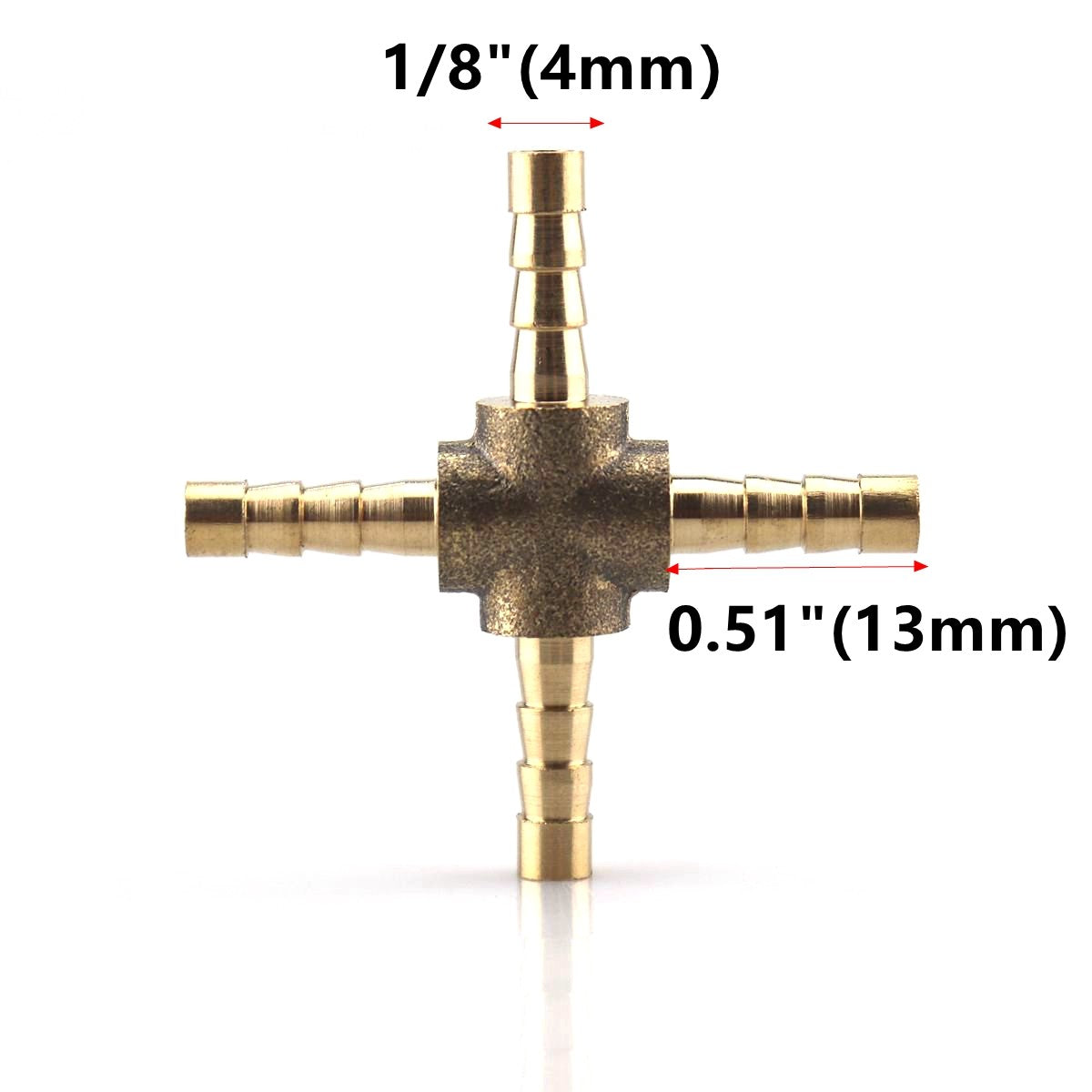 2X HOSE BARB 4 WAY Cross Brass Pipe Fitting Thread Gas Fuel Water Air (1/8) 4mm
