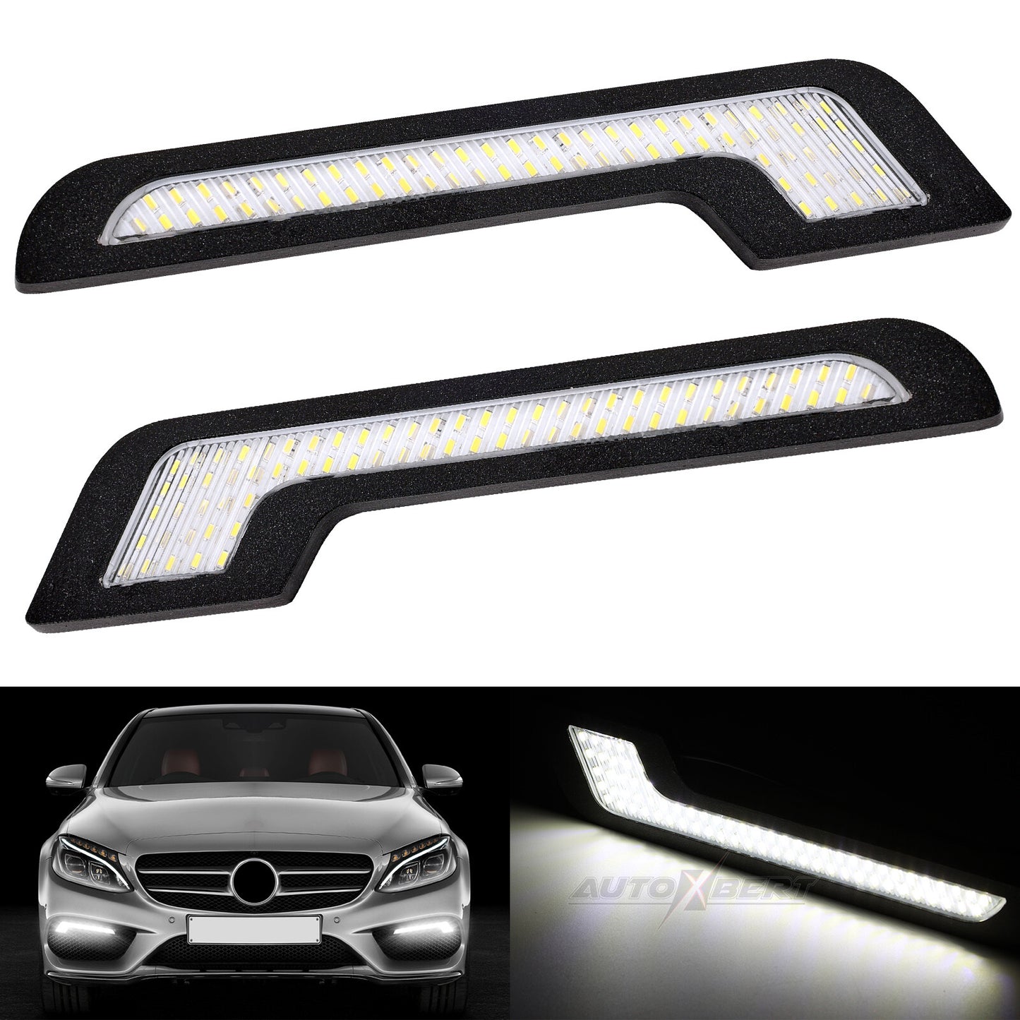 2x Daytime Running Light LED White Light L-Shape Strip With Back Sticker 12V DRL