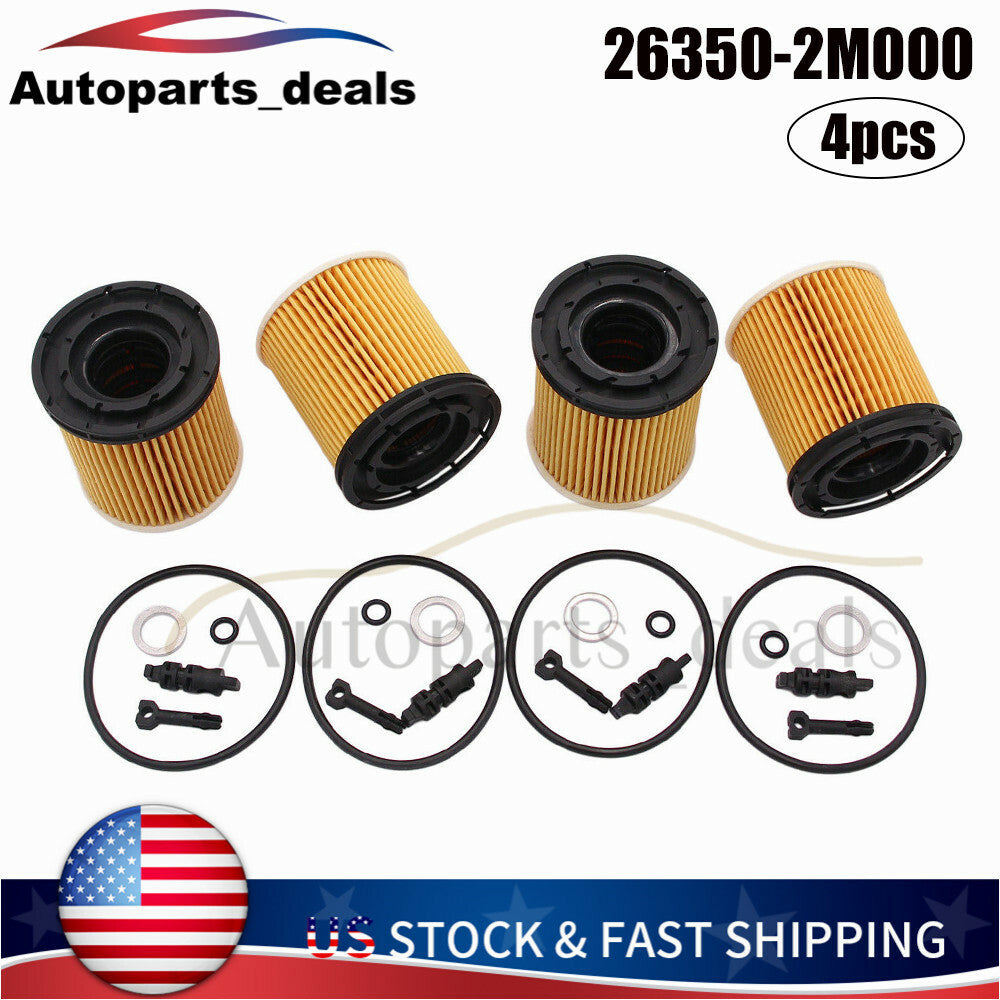 4X 26350-2M000 Oil Filter Pack W/Seals 2019-2020 for Kia Rio 1.6L Engine US Q