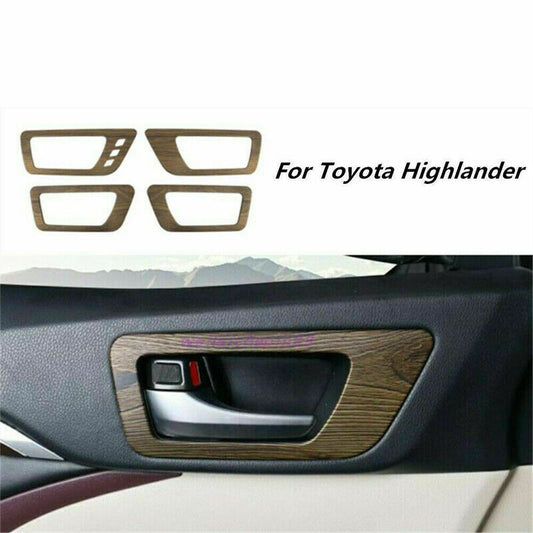 4X Wood Grain Inner Door Bowl Decor Frame Trims for Toyota Highlander 2014-2019
