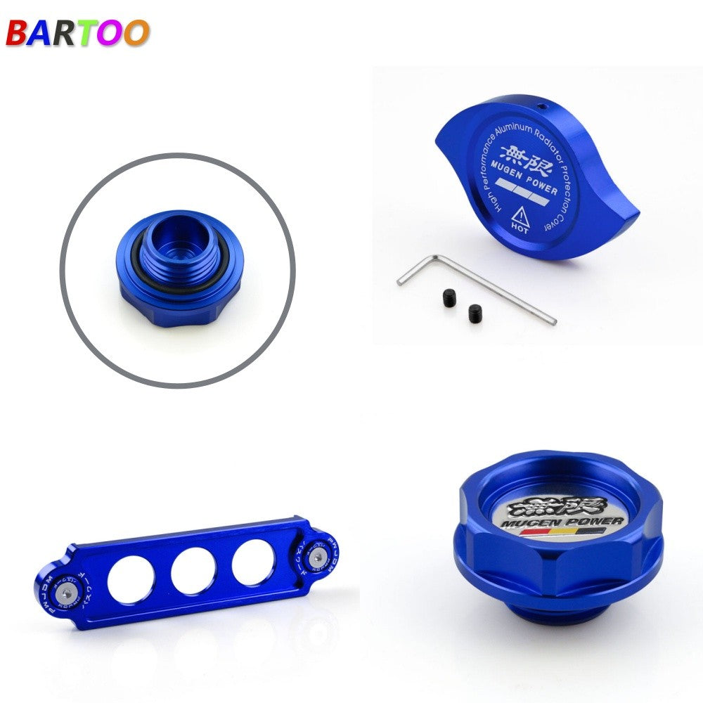 JDM Blue Engine Oil Filler Cap + Radiator Cap + Battery Tie Down for Honda Q