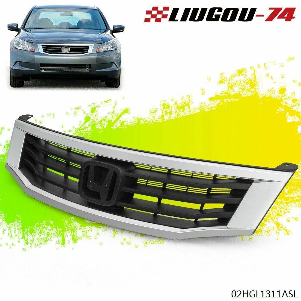 for CHRome Trim Front Bumper Upper Grille Fits 2008 - 2010 for Honda Accord Sedan Brand New - v
