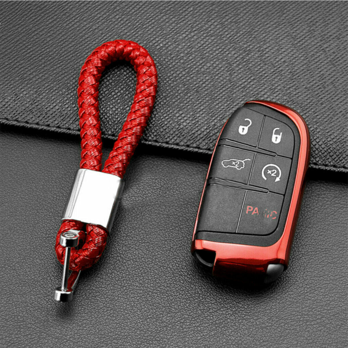 Car Keychain Ring Case for Jeep Grand Cherokee Renegade Compass Red Q