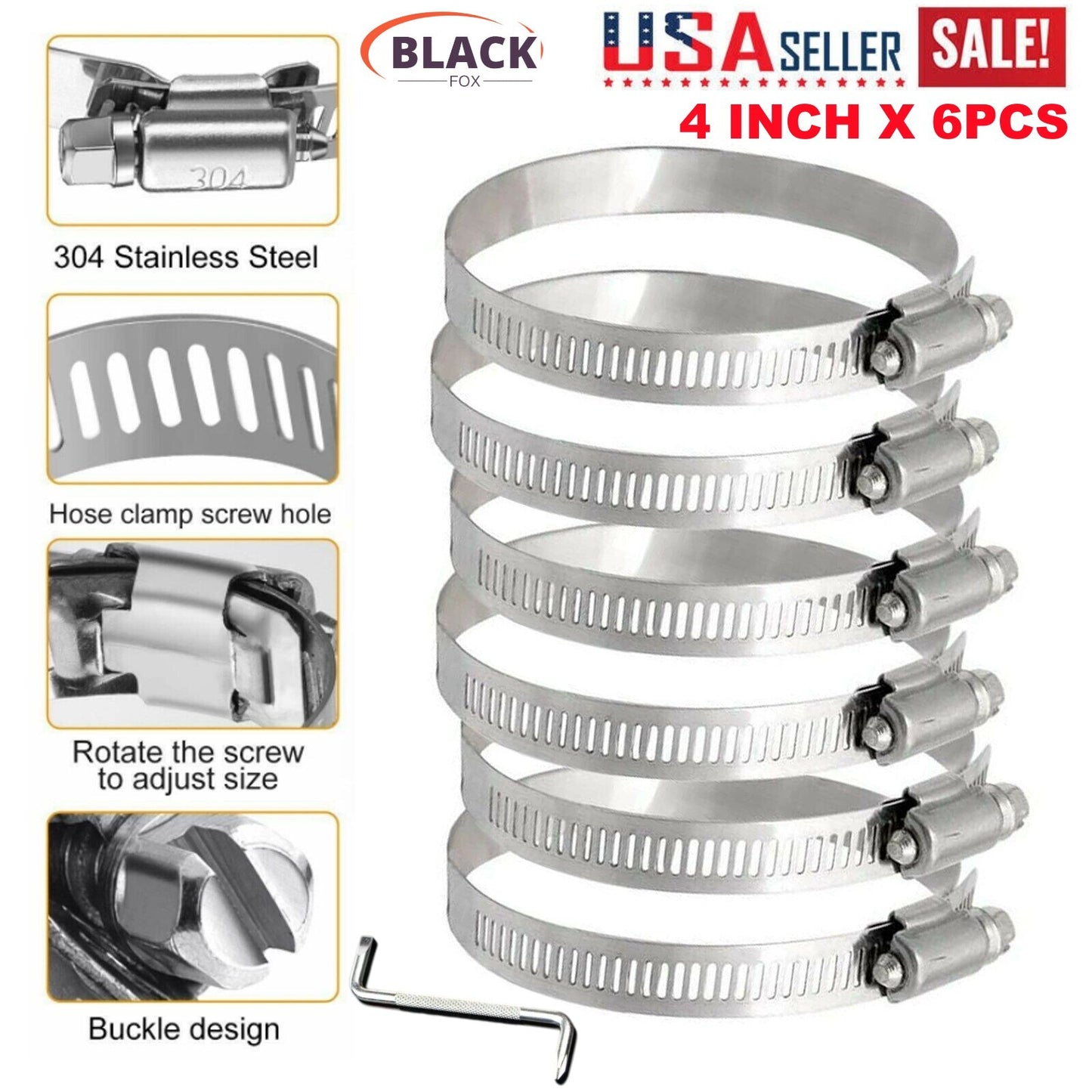 4-inch Adjustable Hose Clamp Stainless Steel Pipe Clamp Worm Gear Clamp Drive Clamp