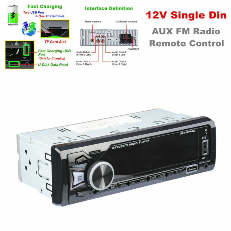 12V Universal Car 1DIN Bluetooth MP3 Player, TF Card AUX FM Radio Remote Control n