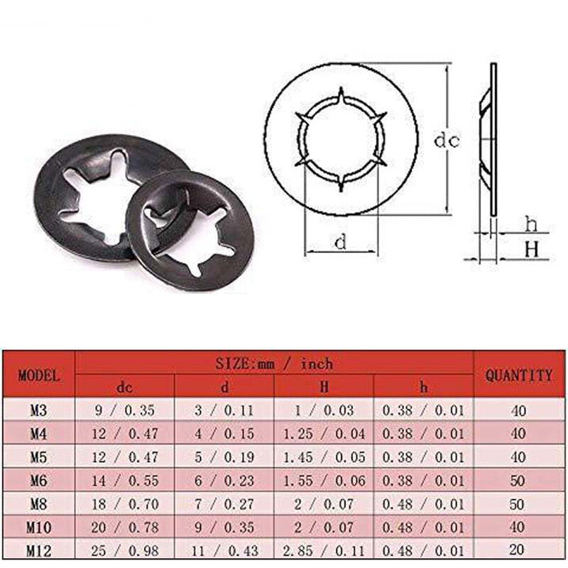 Starlock push-lock washer speed clamping fastener kit with 7 sizes of internal teeth - n