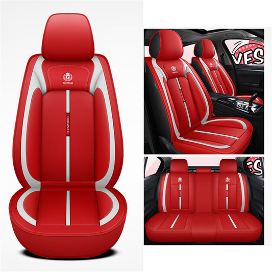 Universal 5-Seats Car for Seat Cover Pad Front Rear PU Leather Protector Cushion Red Q