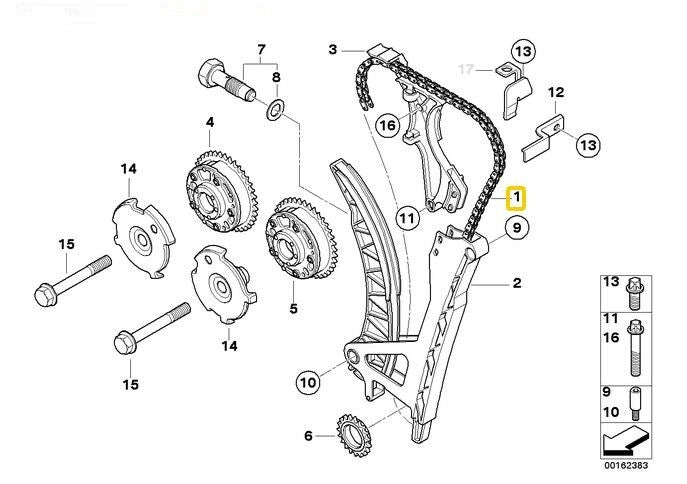 new 1-piece timing chain for E46, E60N, E81, E82, E83, E83N, E84, 118i, 120i- n