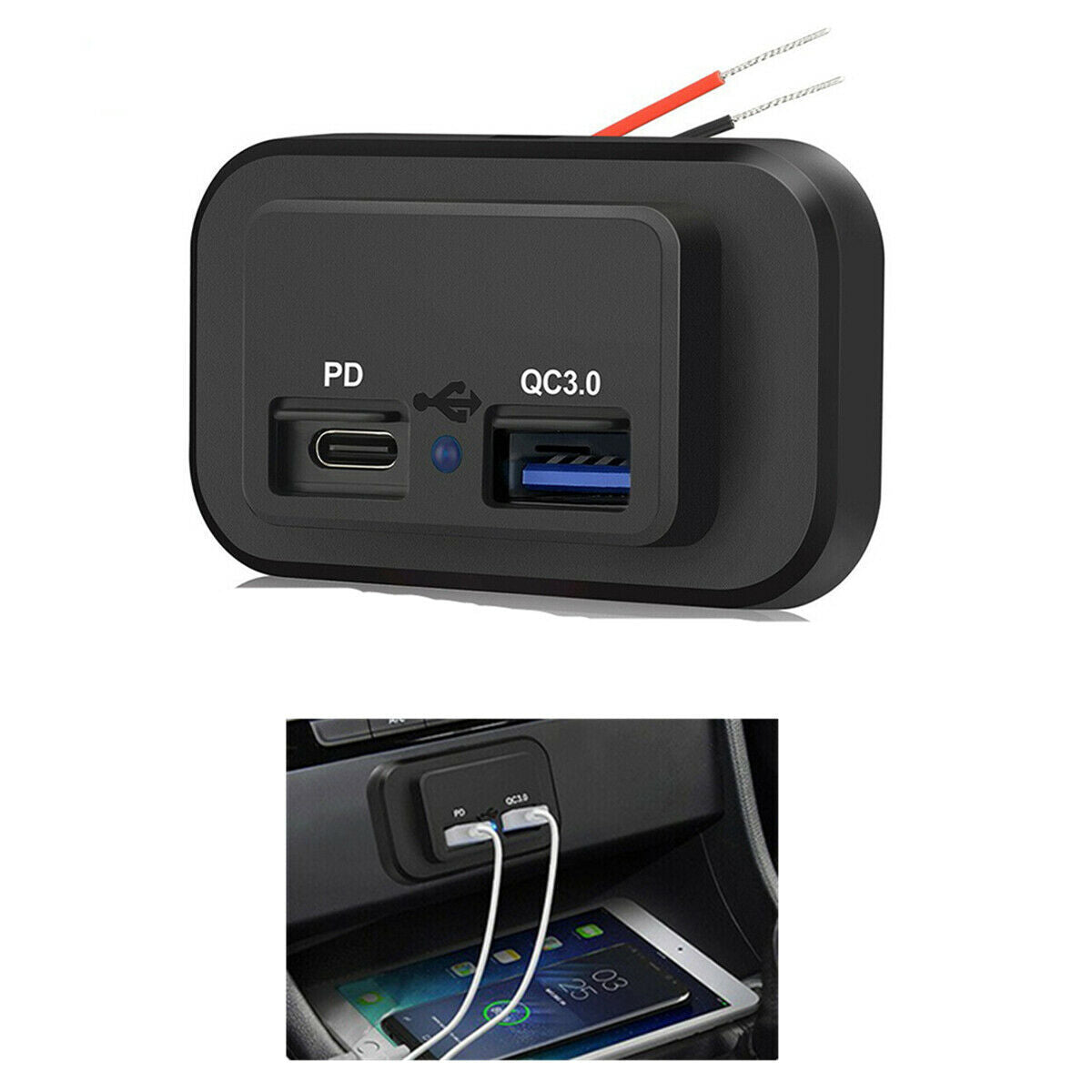 Car Fast Charger Adapter with PD, Type-C, USB, QC3.0 Port and Waterproof Power Adapter n