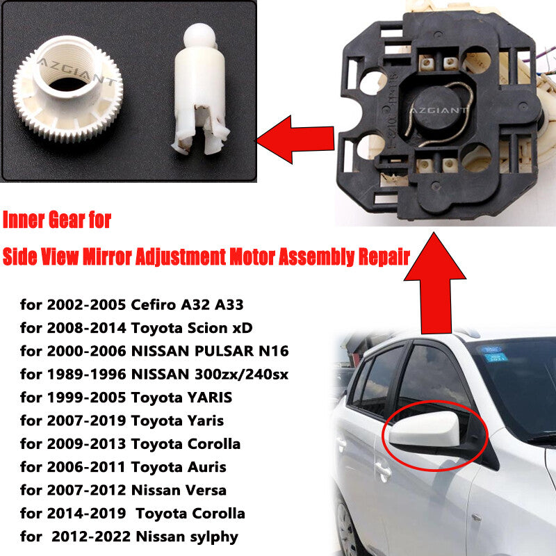 The side mirror adjustment motor gear is suitable for NISSAN 300ZX and 240SX models from 1989 to 1996.