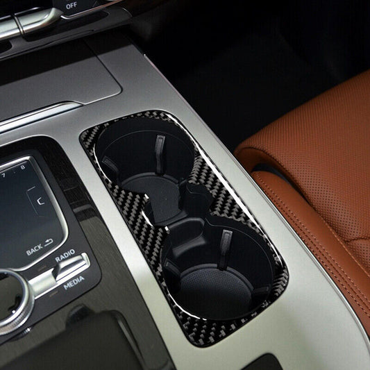 Real Carbon Fiber Car Water Cup Holder Frame Cover Trim for Audi Q7 SQ7 2016-19