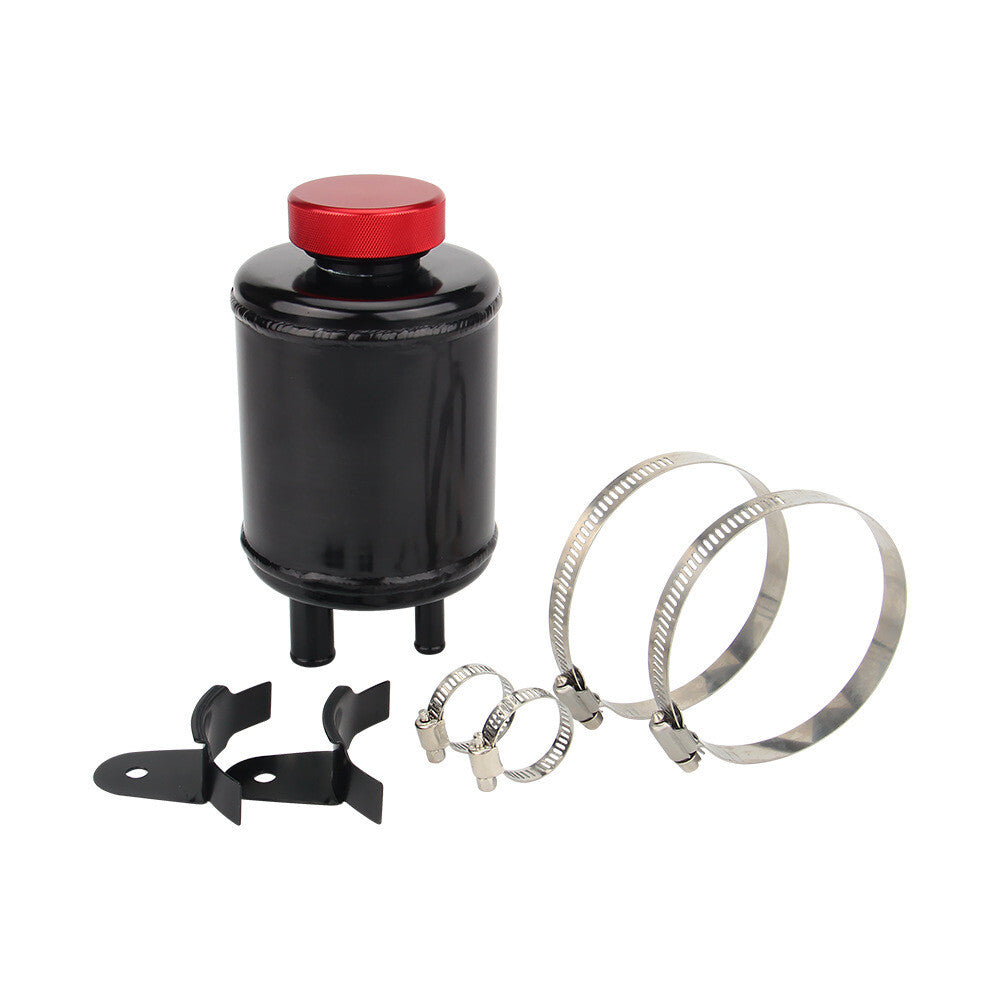 Black aluminum universal racing car power steering fluid reservoir fuel tank + clip Q