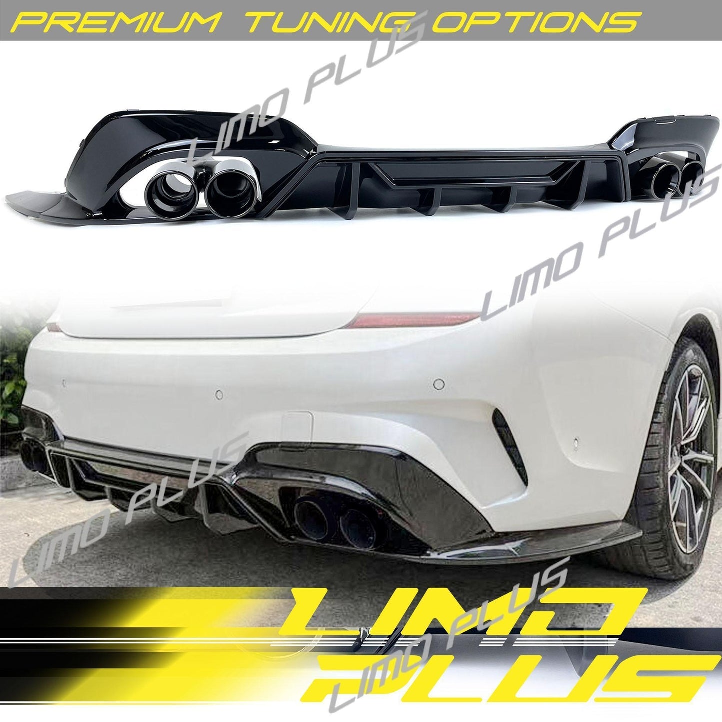 for BMW G20 320i 330i M340 2019-2022: Rear diffuser + black exhaust muffler head. Q
