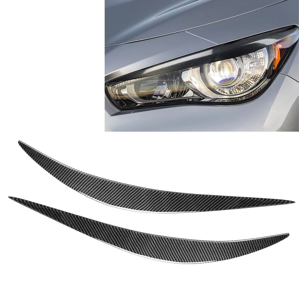 Headlight Eyebrows Eyelids Cover Trim Fit for Infiniti Q50 Q60 2014-22 Carbon Fiber