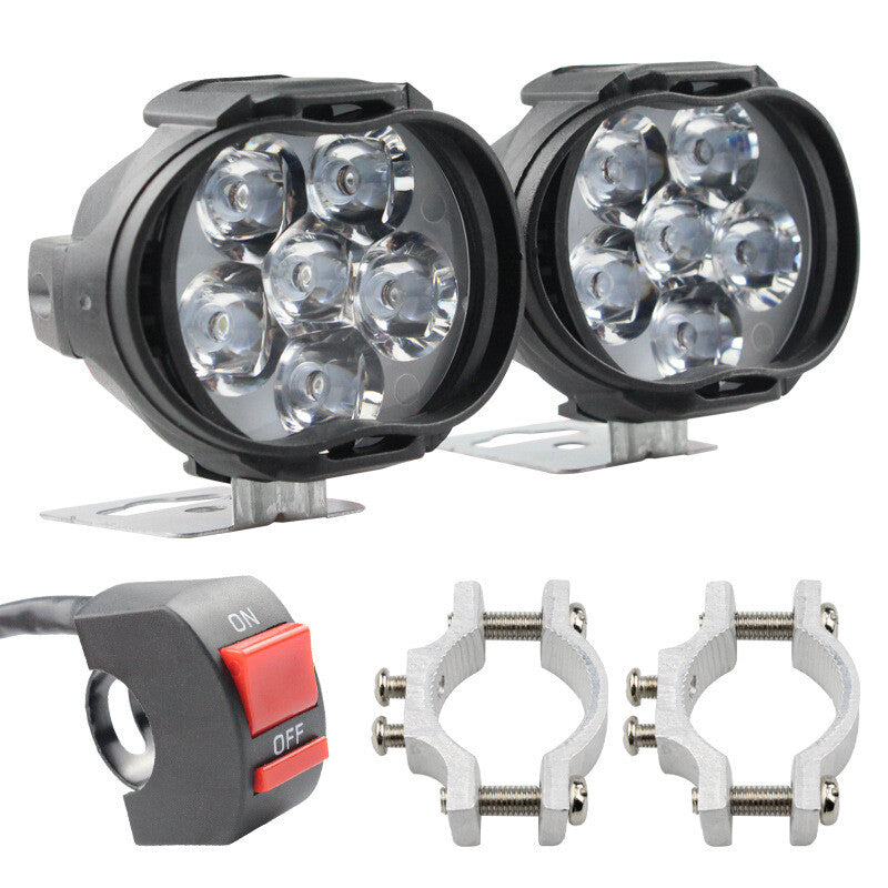 2-Pack 6-LED Motorcycle Auxiliary Headlights, White Spotlights, with Switch and Bracket n