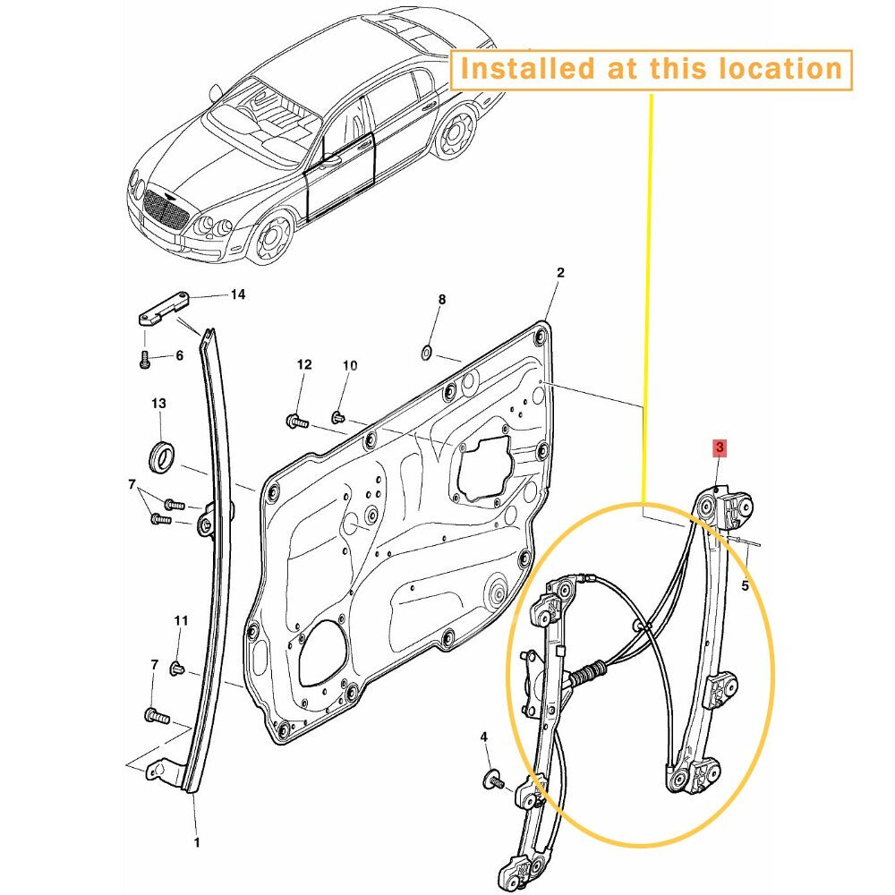 Equipment Manufacturer ( ): 3W5837461B- Left Front Window Adjuster for Bentley Flying Spur