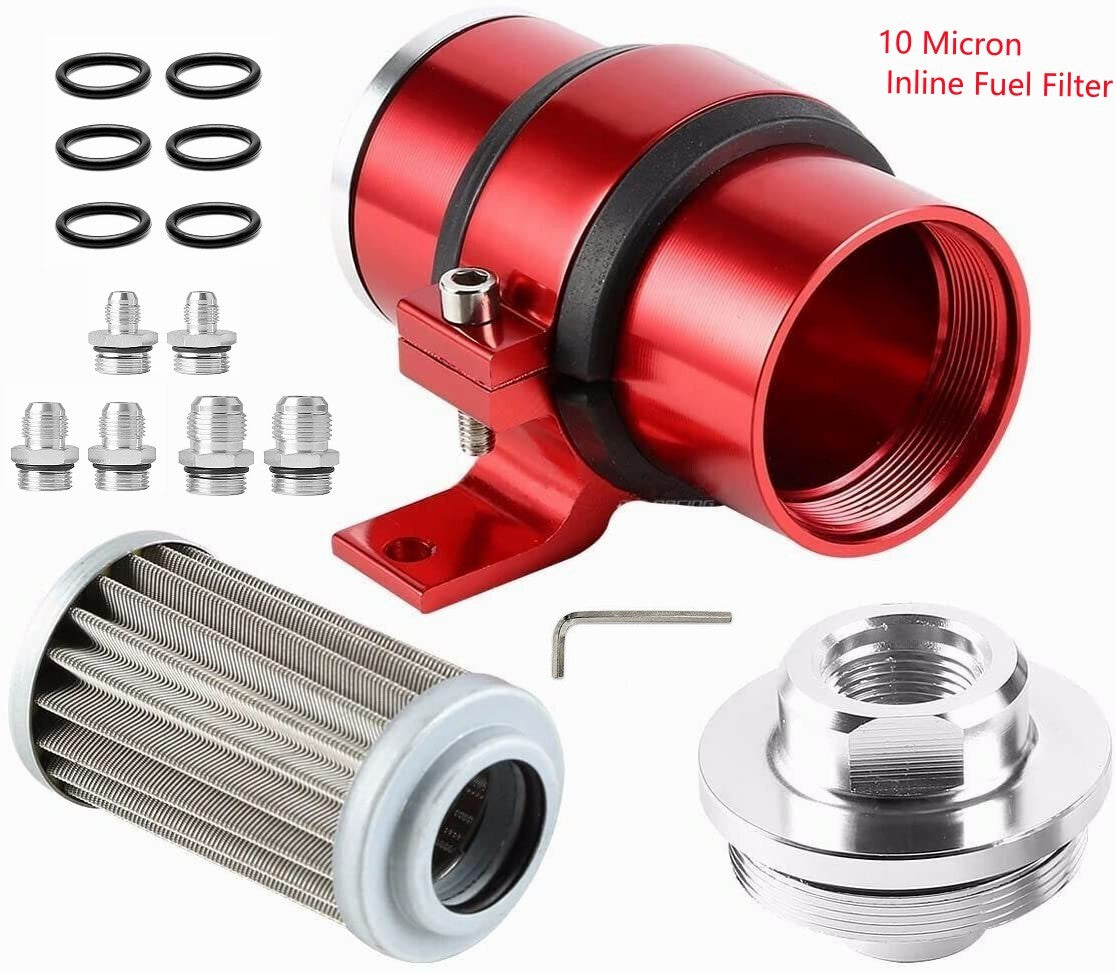 Red 10 MICRON online fuel/Petro filter and bracket aluminum AN6/AN8/AN10