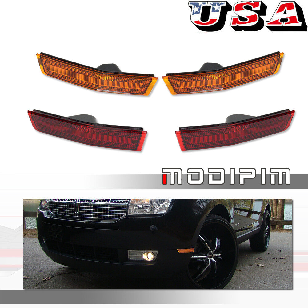 for Lincoln MKX 2007 - 2010 Front + Rear Side Marker Lights Amber and Red Protective Cover 4 pcs - v