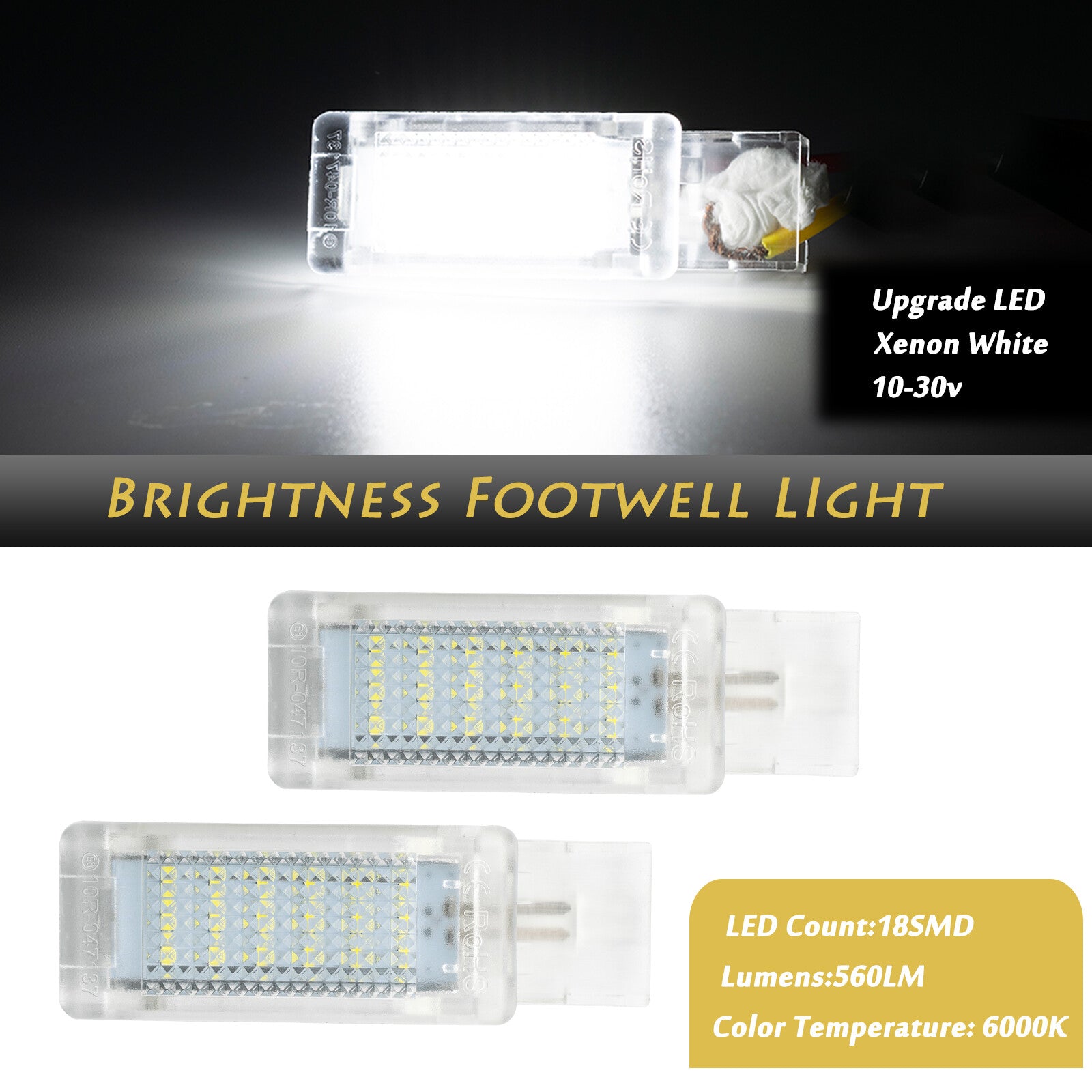 2x for VW Footwell Lighting White LED for Golf 5, 6 for Passat Touareg CaddyJetta for Tiguan Q