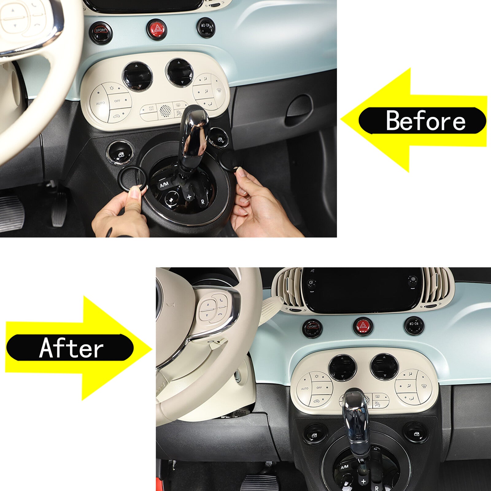Black aluminum dashboard switch with button ring cover for Fiat 500 2010-2022 5X- n