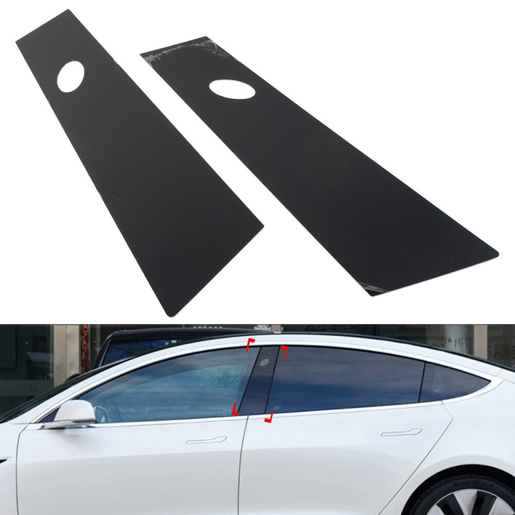 for Tesla Model 3 2017-2022 2x Glossy Black Set Pillar Posts Door Window Trim