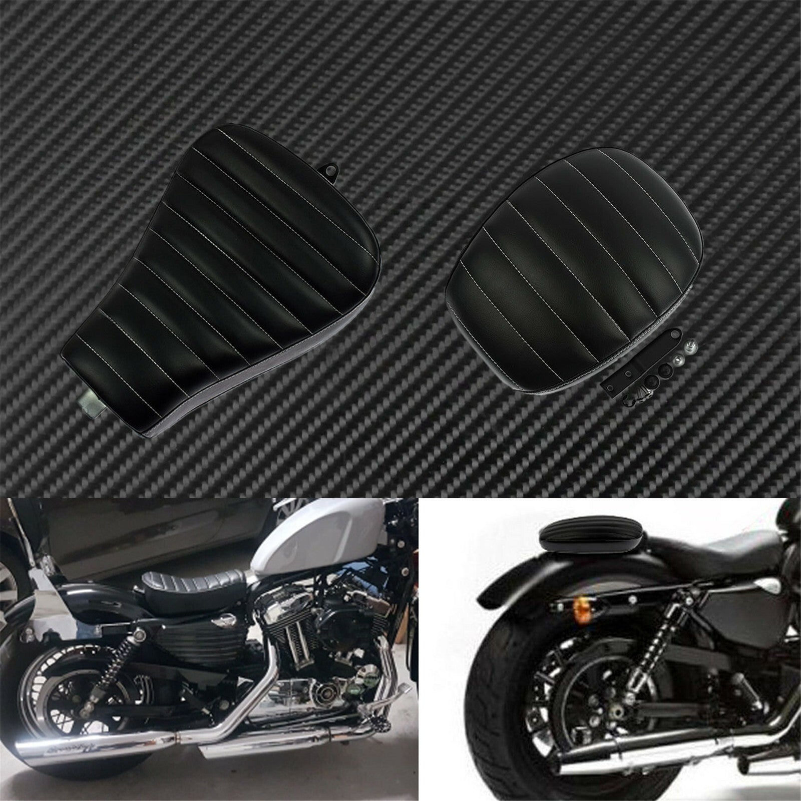 Motorcycle Stripe Driver Solo for Seat +Passenger Pad Fit for Harley XL 2010-2015 Q
