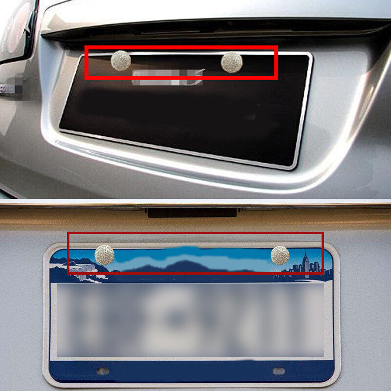 2-Piece Diamond Sparkling Cap Automatic Screw Bolt Cap Crystal Sparkling License Plate Frame - n