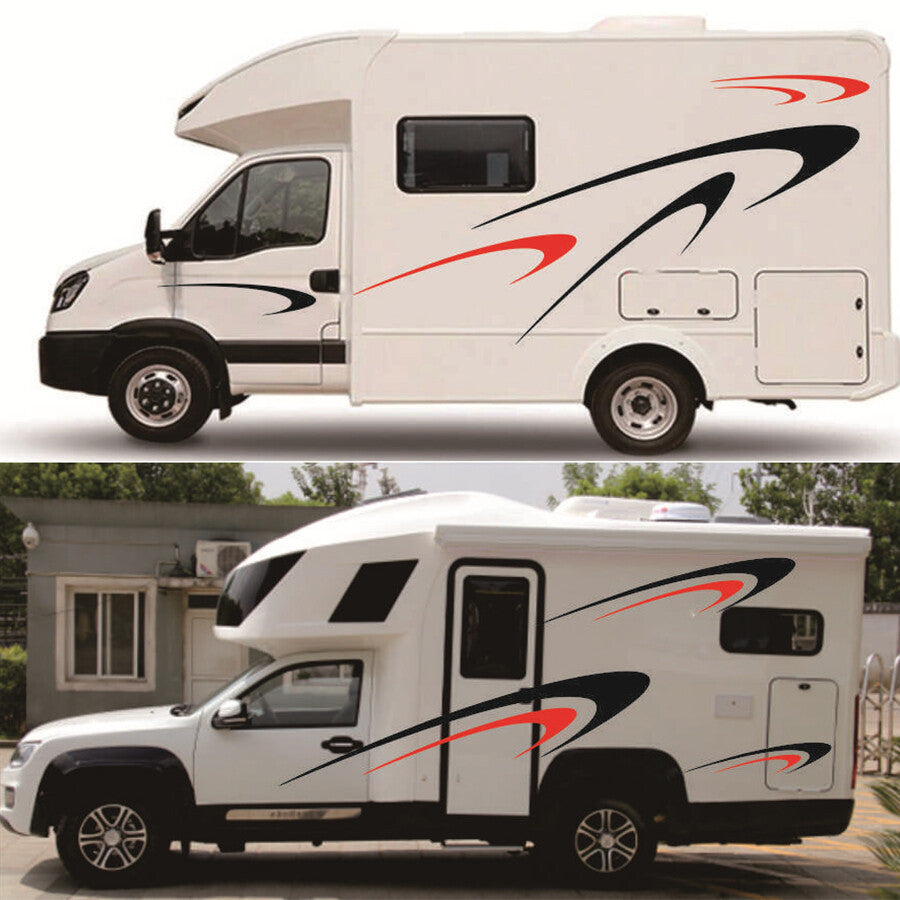 6-Piece Striped Graphic Vinyl Black + Red Sticker Decor for Camper Trailers - n