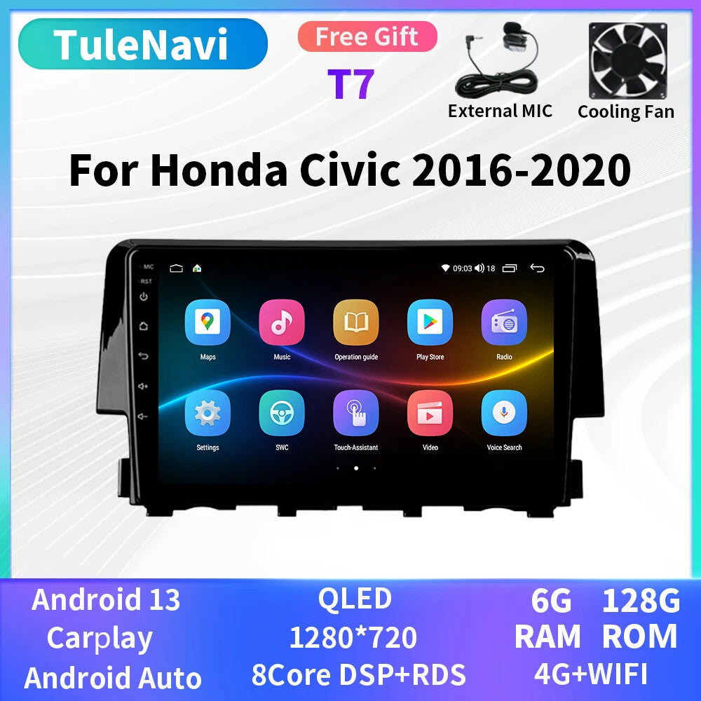Android Auto CarPlay Car Radio for Honda for Civic 2016-2020 GPS Video Player Screen