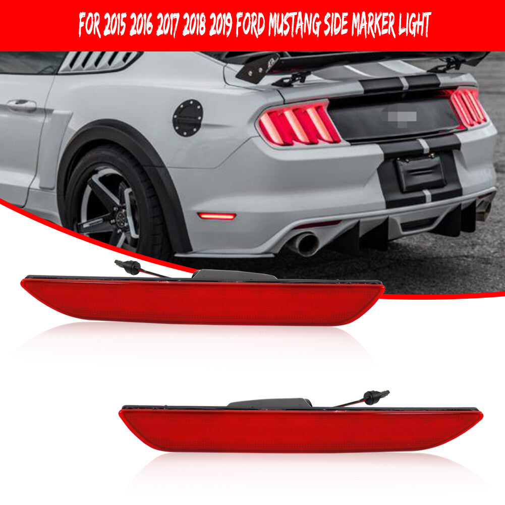 1 Set Red Lens Rear Side Marker Lights with Red LED Lights for 2015-2021 for Mustang - v