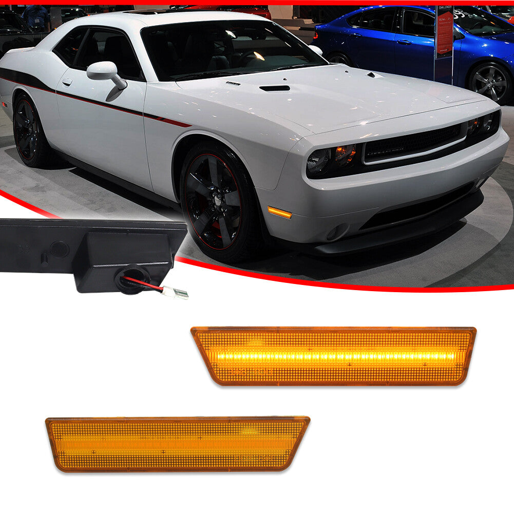 OE Style Amber Lens Front Side Marker LED Lights for 08-14 for Dodge for Challenger - v