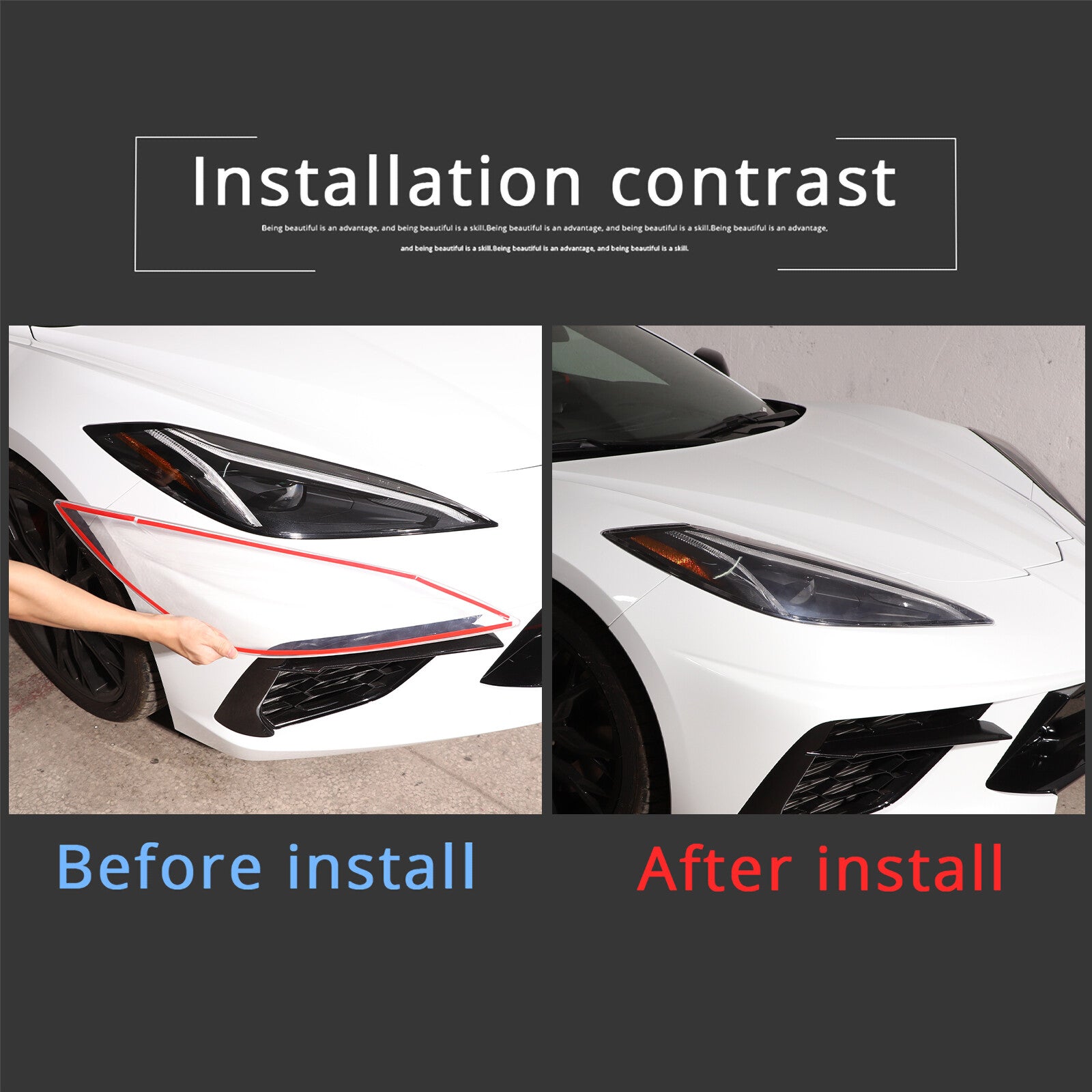 Transparent headlight lens cover trim for Corvette C8 2020 - 2024 models. n