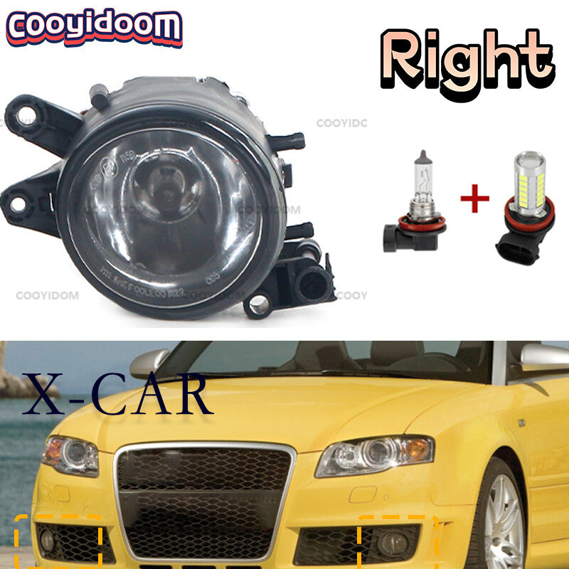 The right front bumper LED fog light is suitable for Audi A4, B6, and X-CAR models from 2001 to 2005.