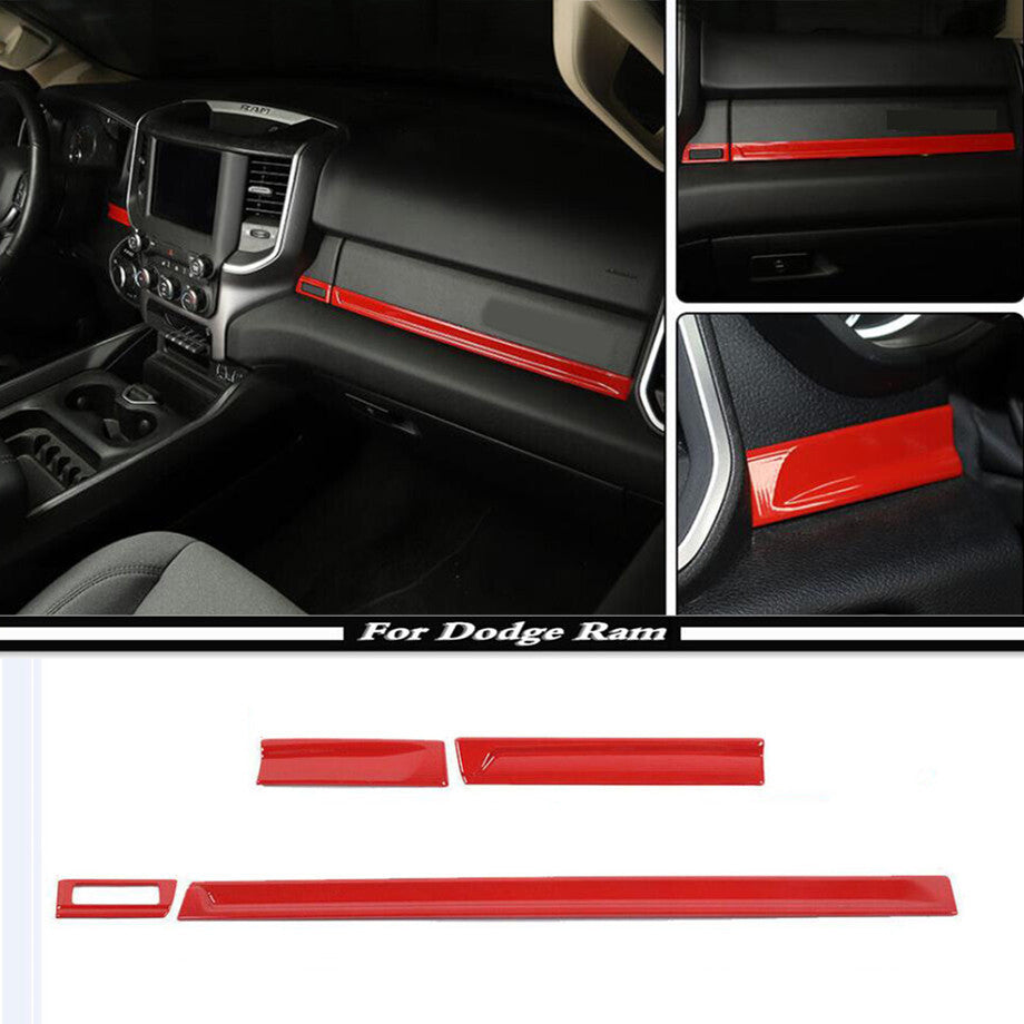 ABS Red Dashboard Panel Strips Decor Cover Trim 4P For 2019-2024 for Dodge for RAM 1500 v