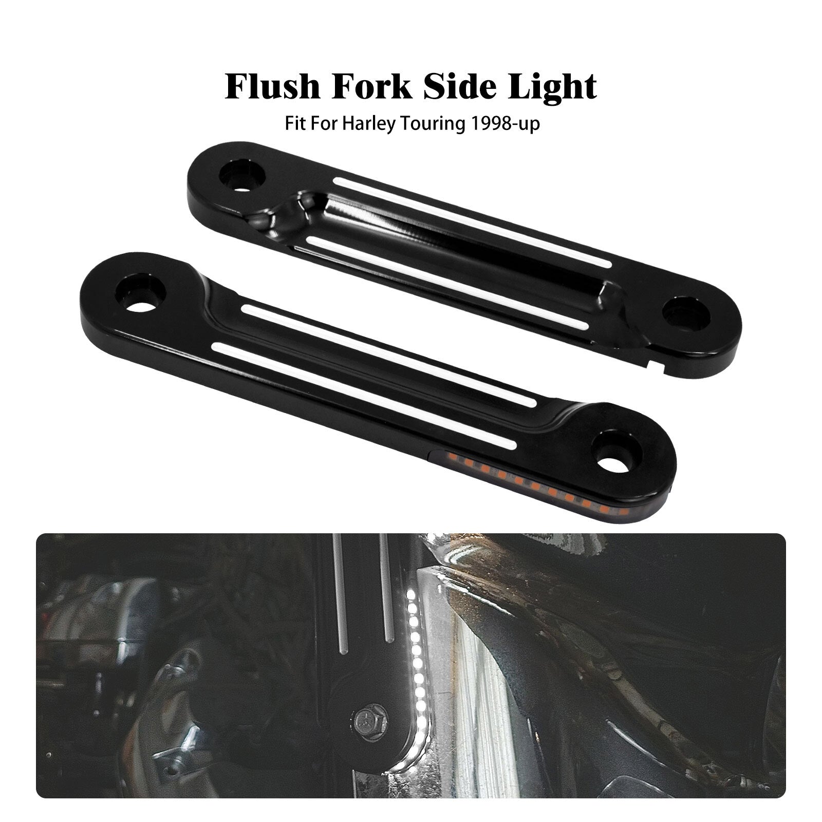 Black LED Flush Fork Turn Signal Side Light for Harley Road Electra Glide 98-23