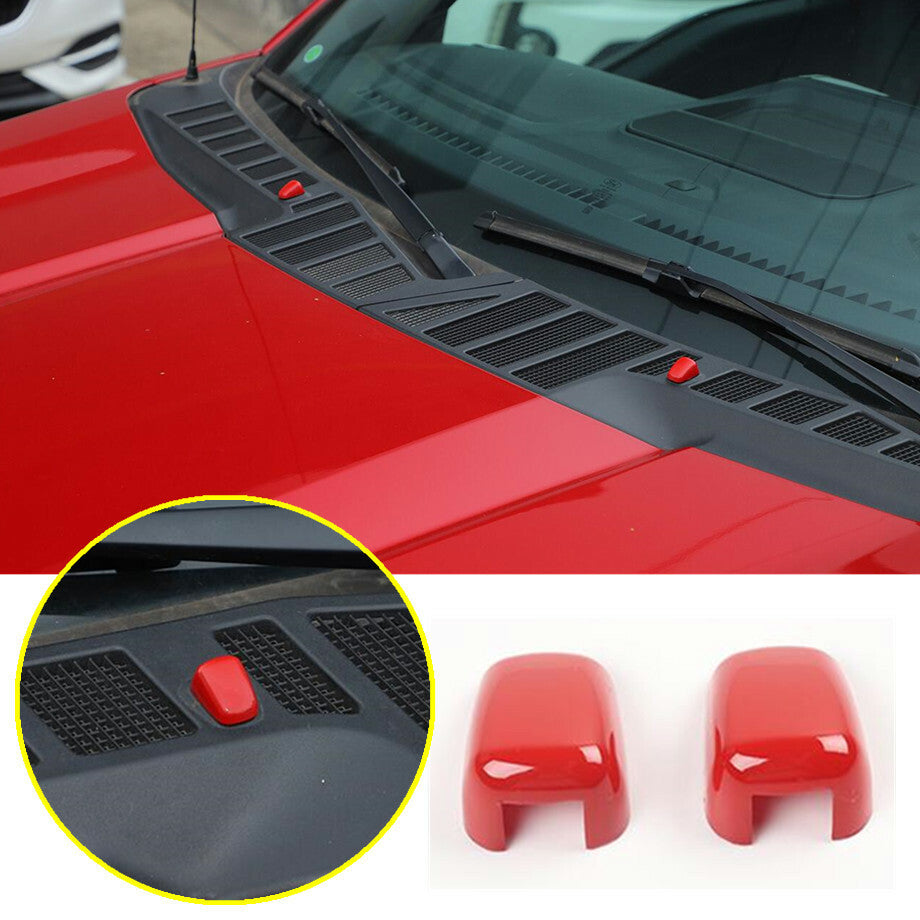 Red Front Wiper Water Spray Nozzle Cap Trim 2 Pieces for 2021-2022 for Ford F150 F-150