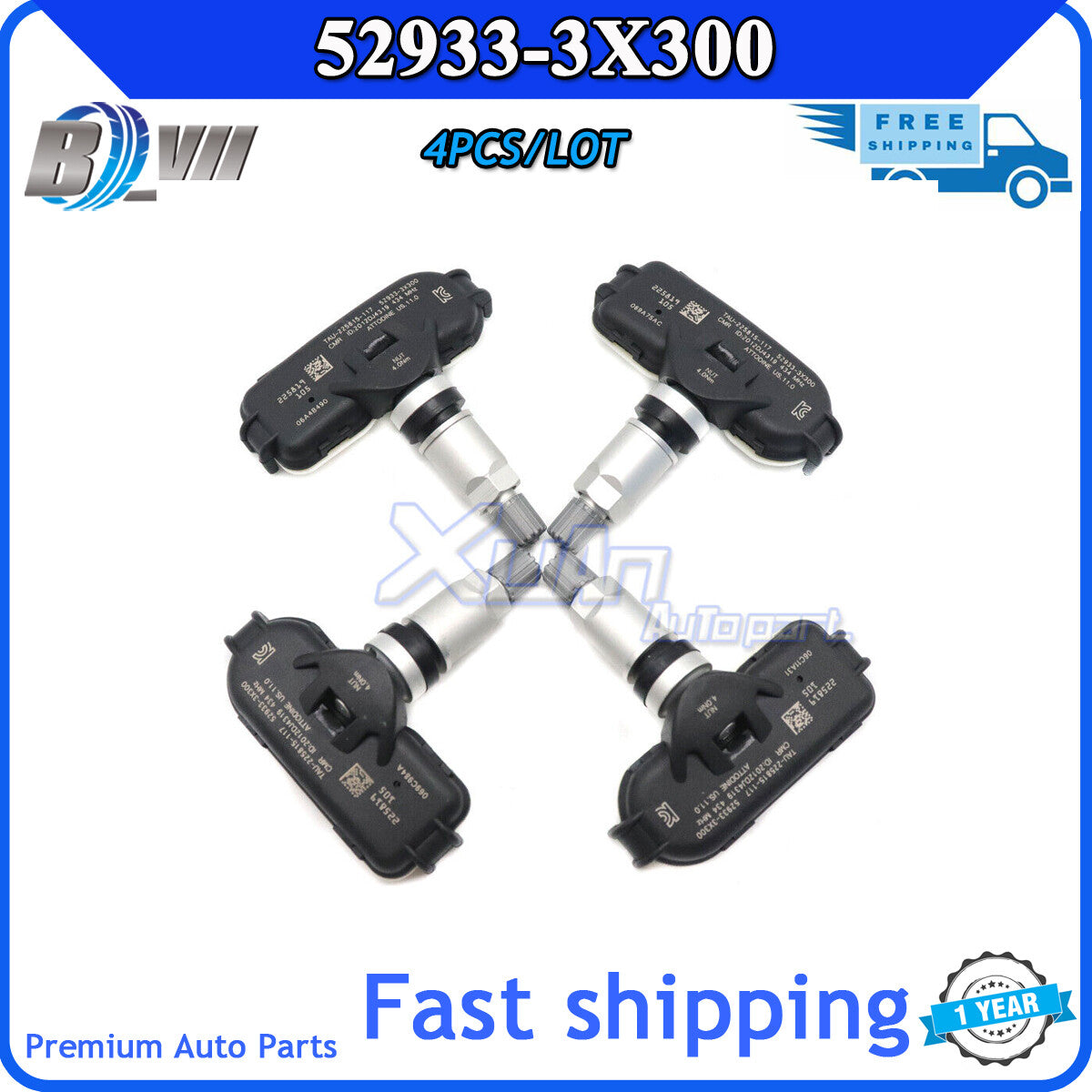 4-Piece Tire Pressure Sensor (TPMS) for Hyundai for Elantra 10-14 52933-3X300