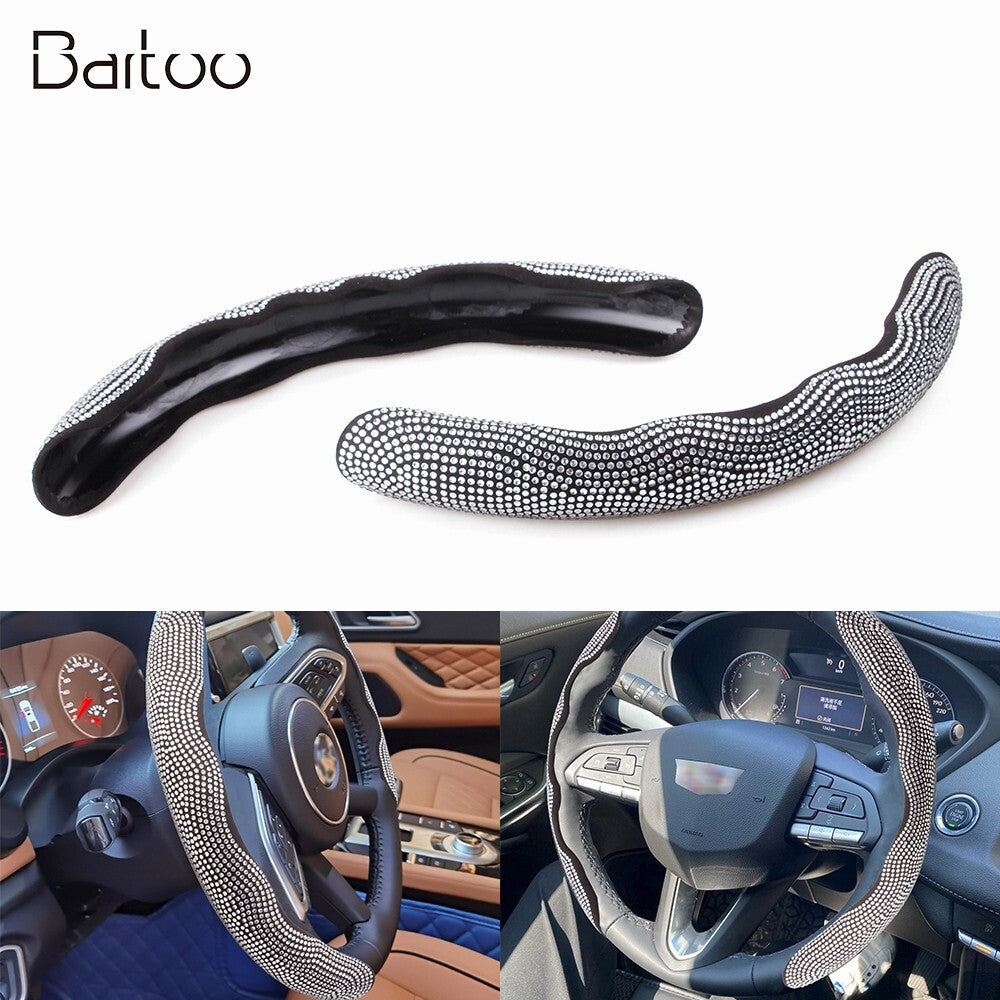 Silver Car Steering Wheel Cover 38cm Shiny Rhinestone Bling Diamond Universal Q