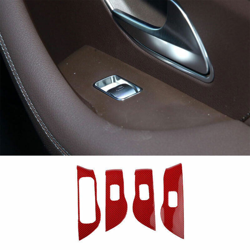 for Benz GLE GLS 2020-2023 Red Carbon Fiber Window Lock Lift Panel Frame Trim 4P